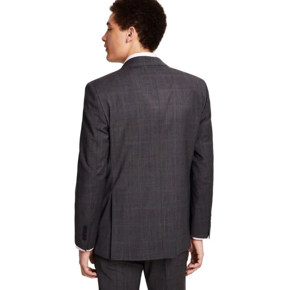 Brooks Brothers Mens Slim-Fit Plaid Wool-Blend Suit Jacket 40 Regular Brown NWT